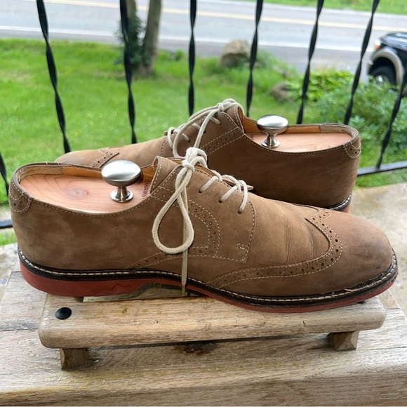 EUC Johnston & Murphy Men's Tan Sheepskin Suede Wingtip Oxford Sz 12M 20-3260 - Picture 8 of 13